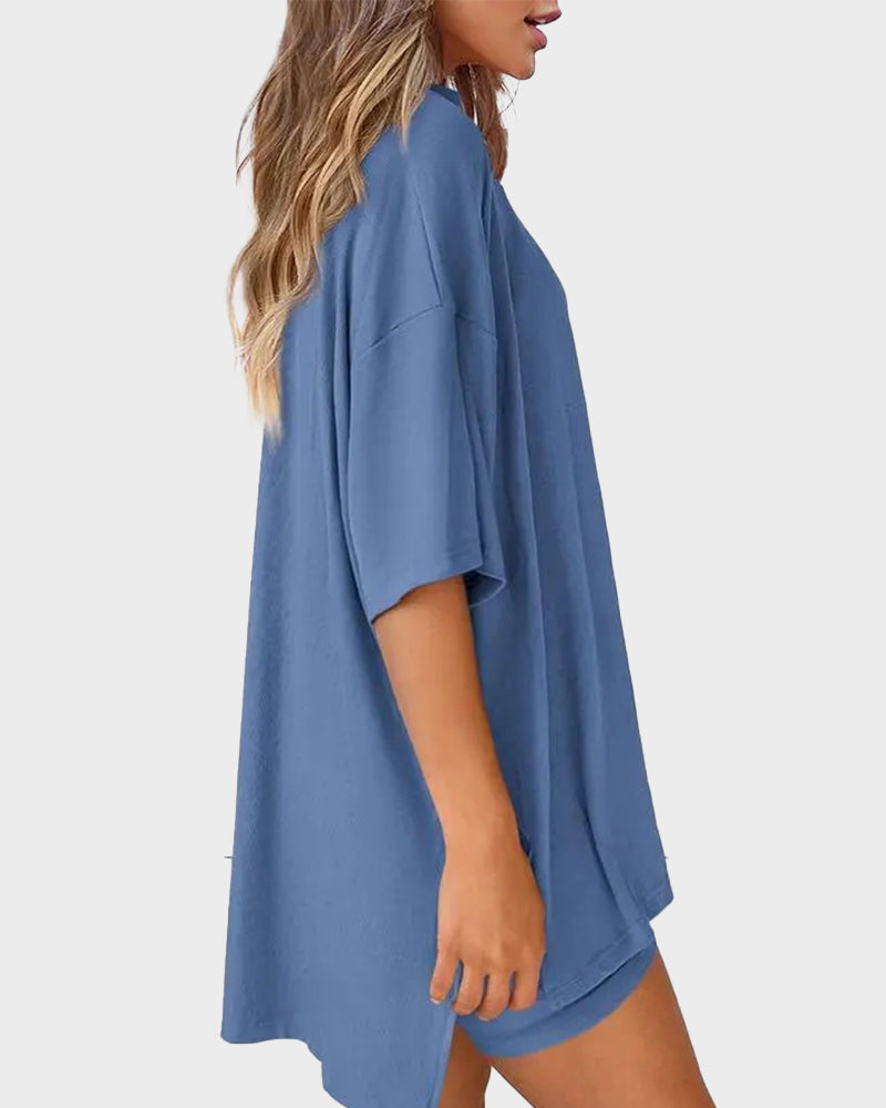 Cozy Oversized Crewneck 2-Piece Lounge Set with Split Hem Comfort