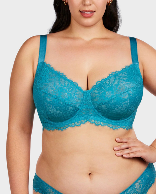 Comforting Blue Lace Underwire Push-Up Bra: Natural Lift & Support