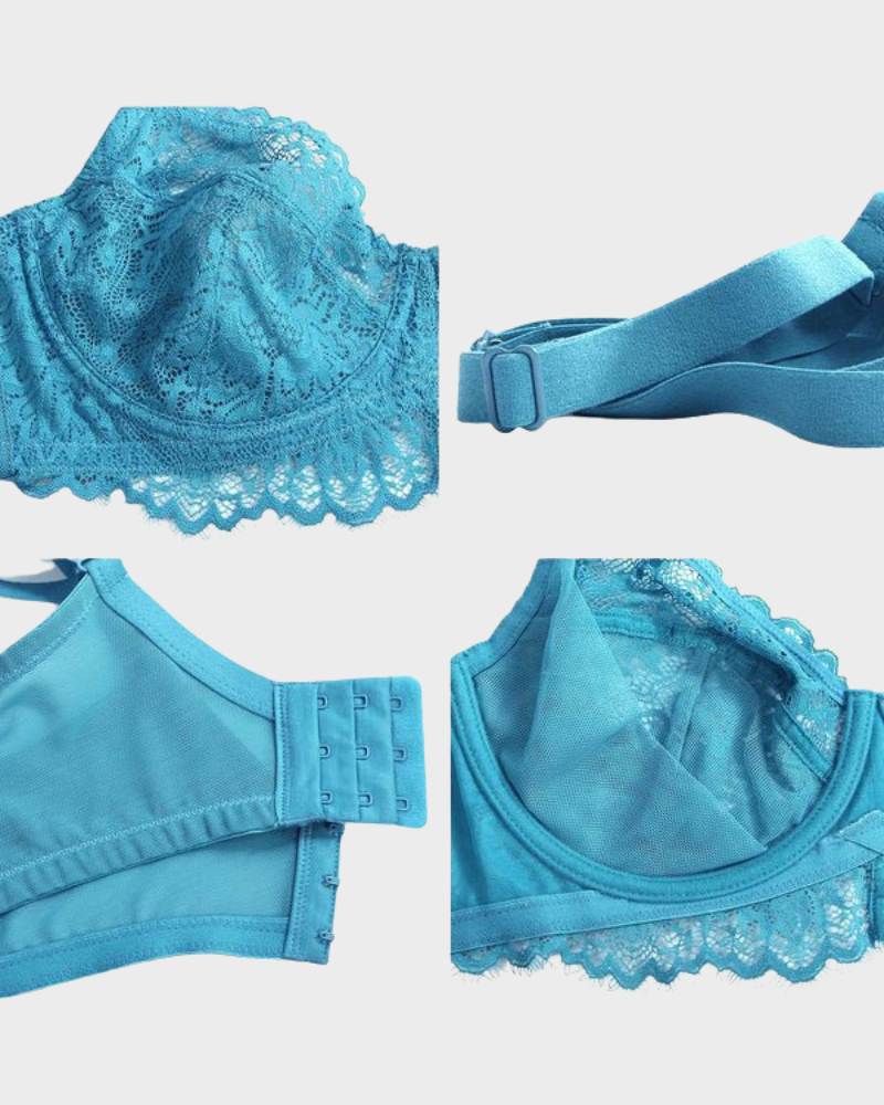 Comforting Blue Lace Underwire Push-Up Bra: Natural Lift & Support