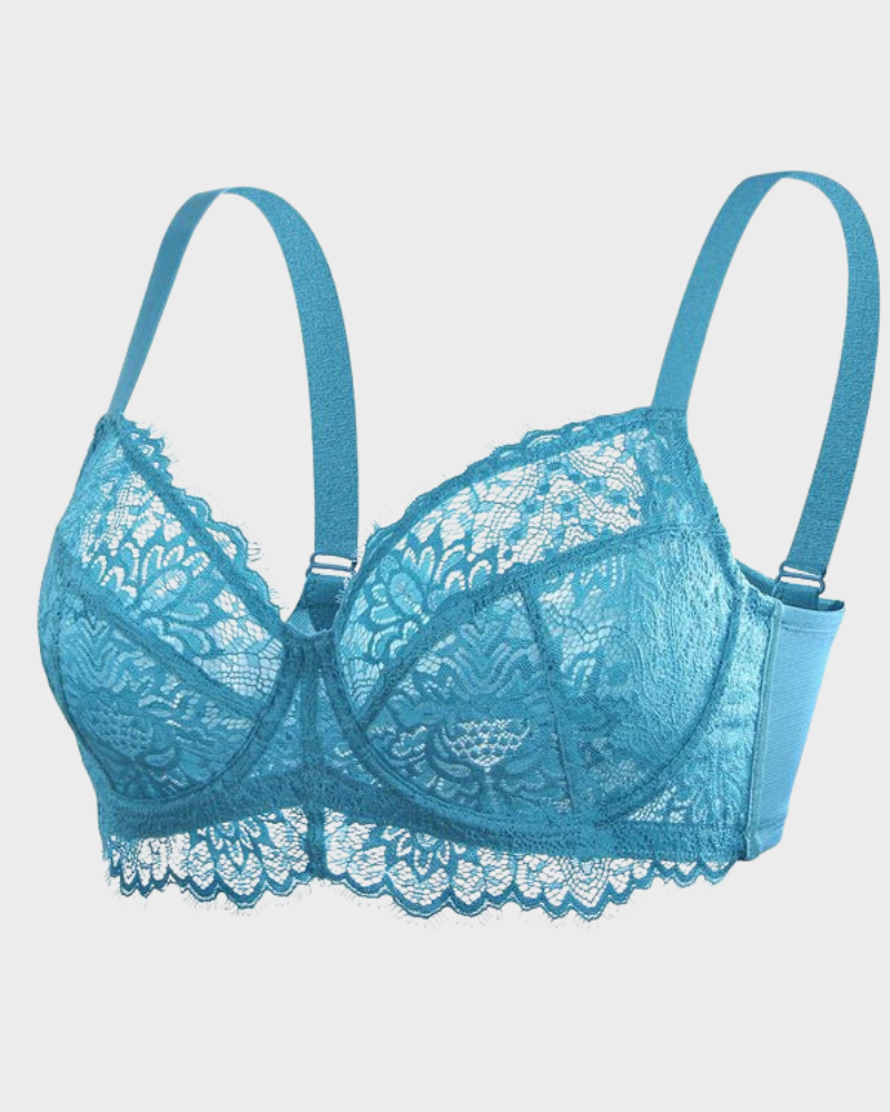 Comforting Blue Lace Underwire Push-Up Bra: Natural Lift & Support