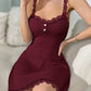 Luxurious Lace-Trimmed Spaghetti Strap Nightdress – Soft, Stretchy, Backless Comfort