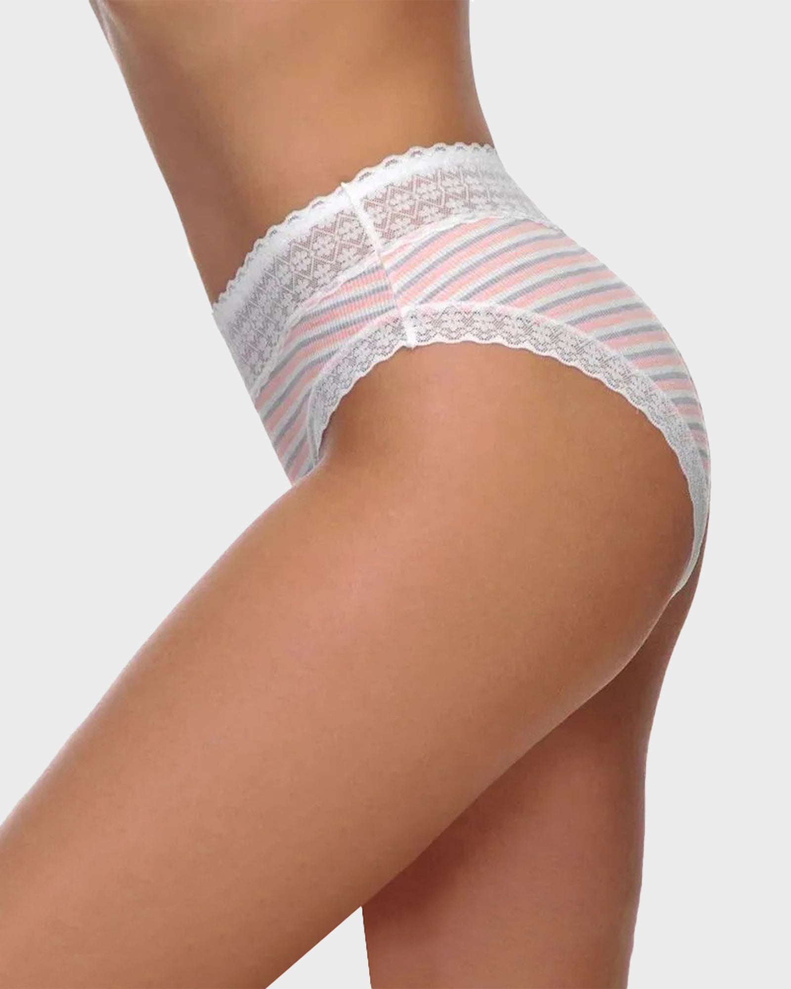SheCurve 5-Pack Cotton Seamless Lace Stripe Briefs: Breathable, Comfortable, No-Show Panties