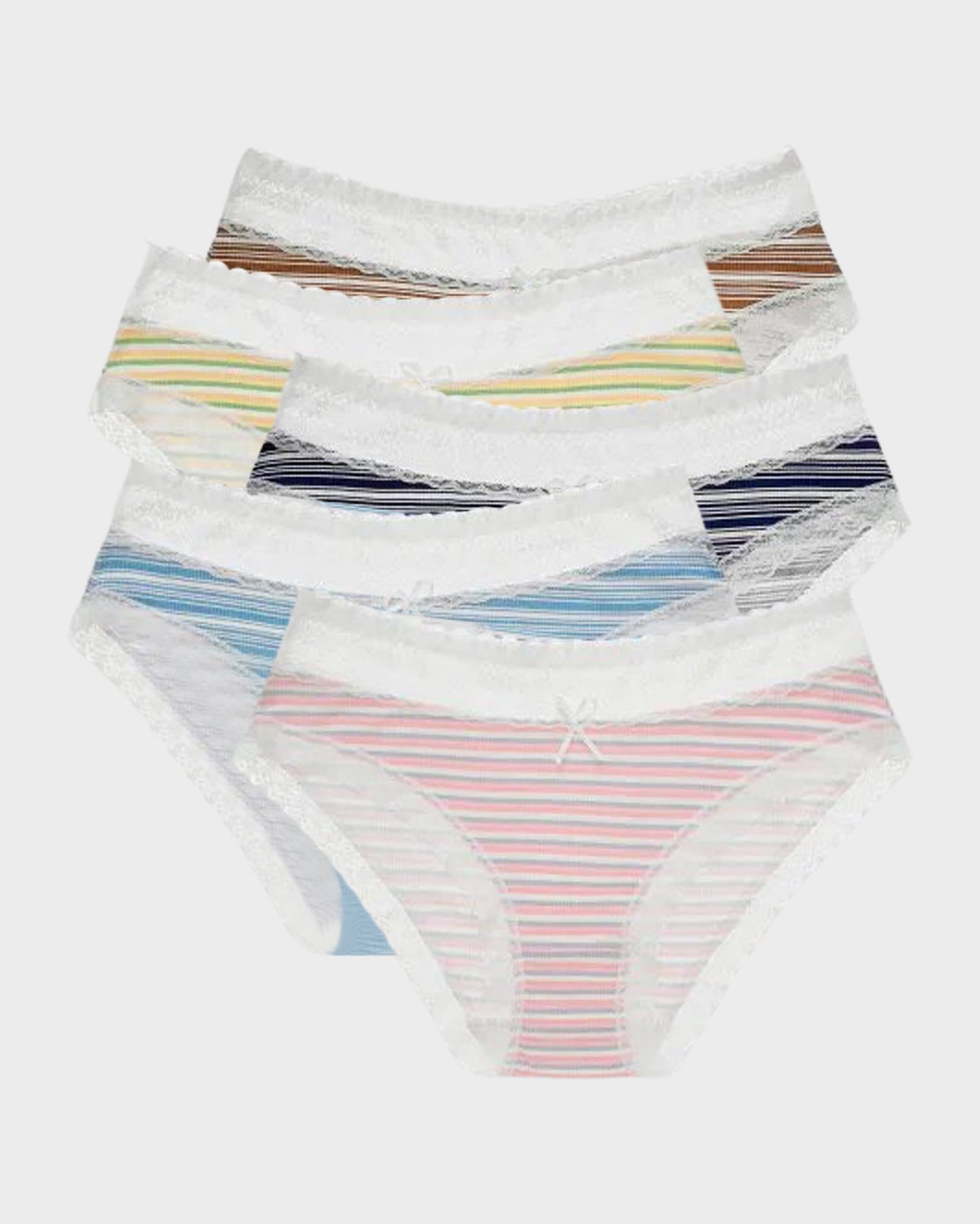 SheCurve 5-Pack Cotton Seamless Lace Stripe Briefs: Breathable, Comfortable, No-Show Panties