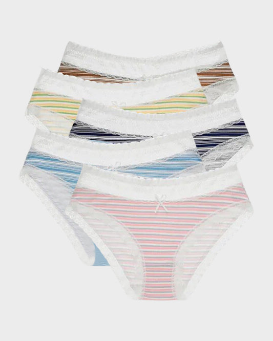 SheCurve 5-Pack Cotton Seamless Lace Stripe Briefs: Breathable, Comfortable, No-Show Panties