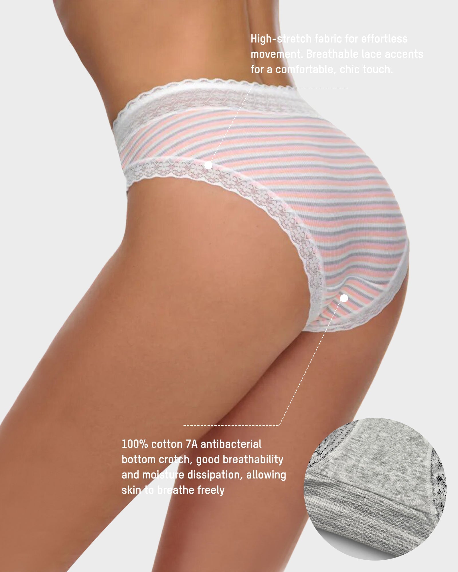 SheCurve 5-Pack Cotton Seamless Lace Stripe Briefs: Breathable, Comfortable, No-Show Panties