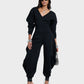 Cozy Deep V-Neck Sweatshirt Jumpsuit Women's Relaxed Wide Leg Loungewear