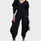 Cozy Deep V-Neck Sweatshirt Jumpsuit Women's Relaxed Wide Leg Loungewear