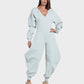 Cozy Deep V-Neck Sweatshirt Jumpsuit Women's Relaxed Wide Leg Loungewear
