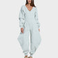 Cozy Deep V-Neck Sweatshirt Jumpsuit Women's Relaxed Wide Leg Loungewear
