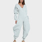Cozy Deep V-Neck Sweatshirt Jumpsuit Women's Relaxed Wide Leg Loungewear