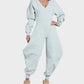Cozy Deep V-Neck Sweatshirt Jumpsuit Women's Relaxed Wide Leg Loungewear
