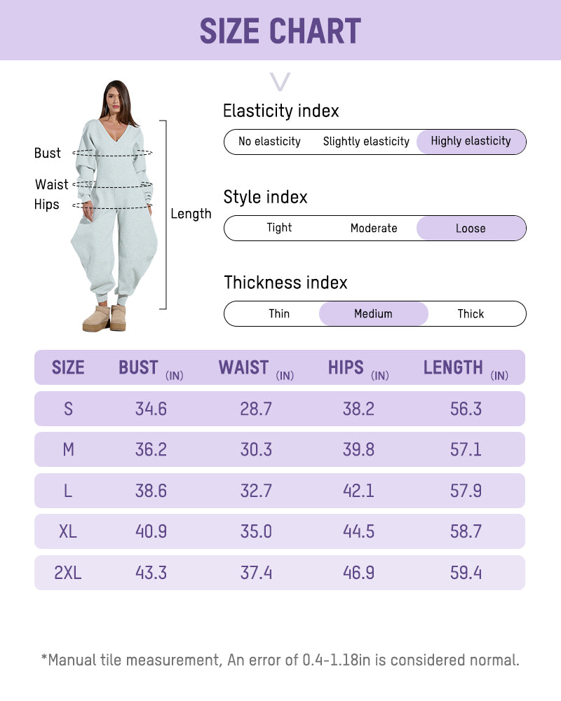 Cozy Deep V-Neck Sweatshirt Jumpsuit Women's Relaxed Wide Leg Loungewear