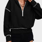 Stylish Women's Cropped Half-Zip Hoodie: Cozy Sweatshirt with Contrast Stitching