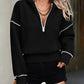 Stylish Women's Cropped Half-Zip Hoodie: Cozy Sweatshirt with Contrast Stitching