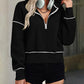 Stylish Women's Cropped Half-Zip Hoodie: Cozy Sweatshirt with Contrast Stitching