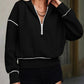 Stylish Women's Cropped Half-Zip Hoodie: Cozy Sweatshirt with Contrast Stitching