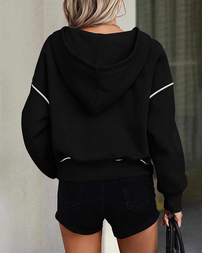 Stylish Women's Cropped Half-Zip Hoodie: Cozy Sweatshirt with Contrast Stitching