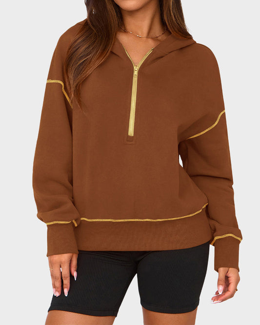 Stylish Women's Cropped Half-Zip Hoodie: Cozy Sweatshirt with Contrast Stitching