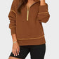 Stylish Women's Cropped Half-Zip Hoodie: Cozy Sweatshirt with Contrast Stitching