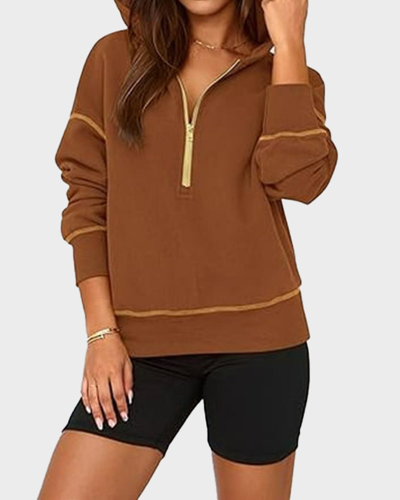 Stylish Women's Cropped Half-Zip Hoodie: Cozy Sweatshirt with Contrast Stitching