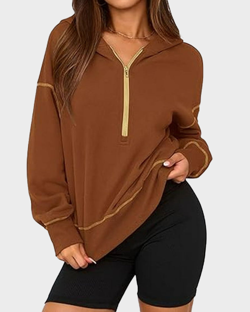 Stylish Women's Cropped Half-Zip Hoodie: Cozy Sweatshirt with Contrast Stitching