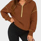 Stylish Women's Cropped Half-Zip Hoodie: Cozy Sweatshirt with Contrast Stitching