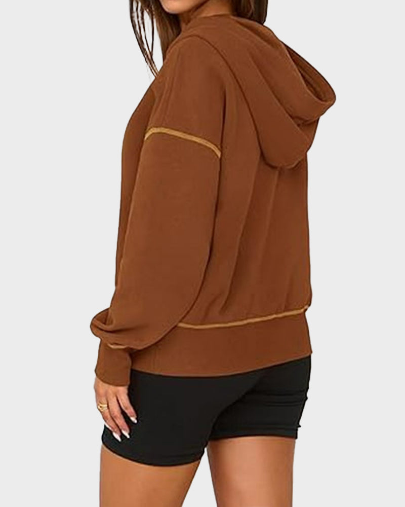 Stylish Women's Cropped Half-Zip Hoodie: Cozy Sweatshirt with Contrast Stitching