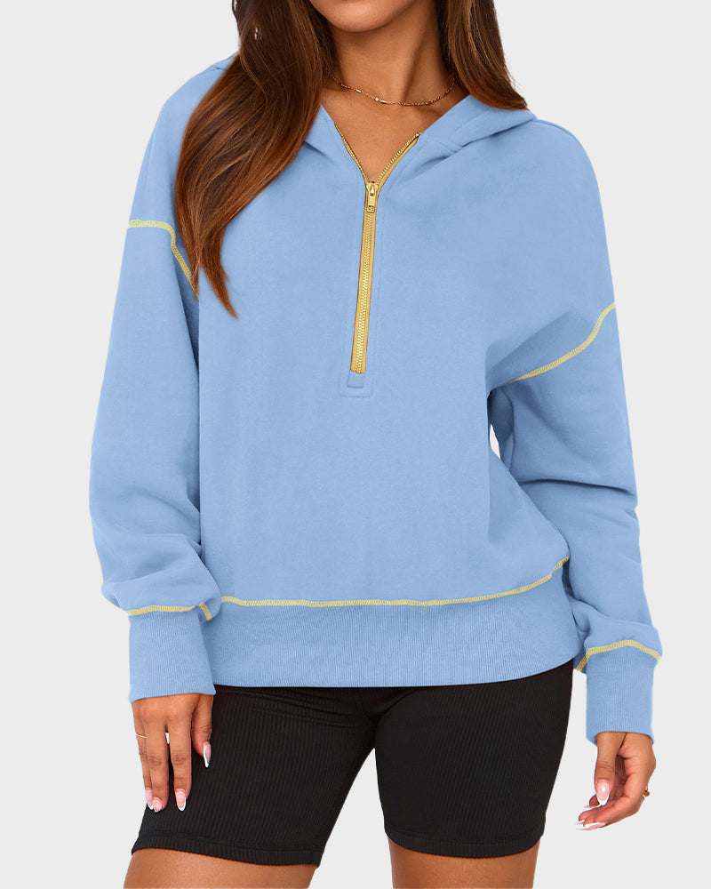 Stylish Women's Cropped Half-Zip Hoodie: Cozy Sweatshirt with Contrast Stitching