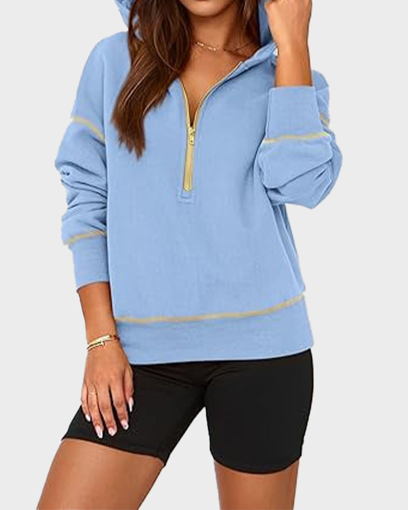 Stylish Women's Cropped Half-Zip Hoodie: Cozy Sweatshirt with Contrast Stitching