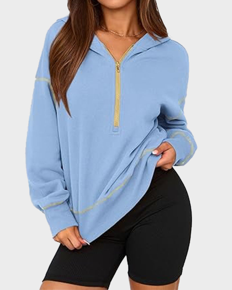 Stylish Women's Cropped Half-Zip Hoodie: Cozy Sweatshirt with Contrast Stitching