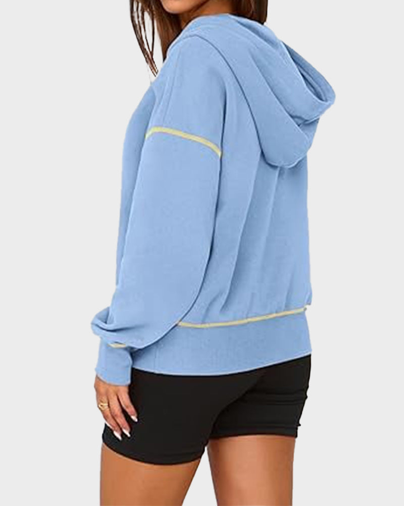 Stylish Women's Cropped Half-Zip Hoodie: Cozy Sweatshirt with Contrast Stitching