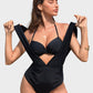 Two-Piece Deep Plunge Swimsuit with Halter Bra Overlay