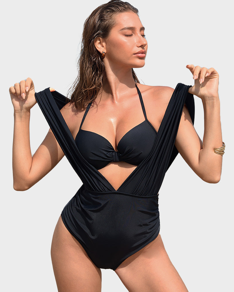 Flattering Deep Plunge Halter Two-Piece Swimsuit for Stylish Beachwear Confidence