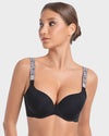 Sparkling Rhinestone Strap Deep V Push-Up Underwire Bra for Enhanced Lift
