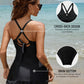 Women's Deep V Cross-Back Ruched Tummy Control One-Piece Swimsuit Flattering
