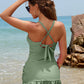 Women's Deep V Cross-Back Ruched Tummy Control One-Piece Swimsuit Flattering