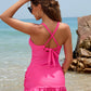Women's Deep V Cross-Back Ruched Tummy Control One-Piece Swimsuit Flattering
