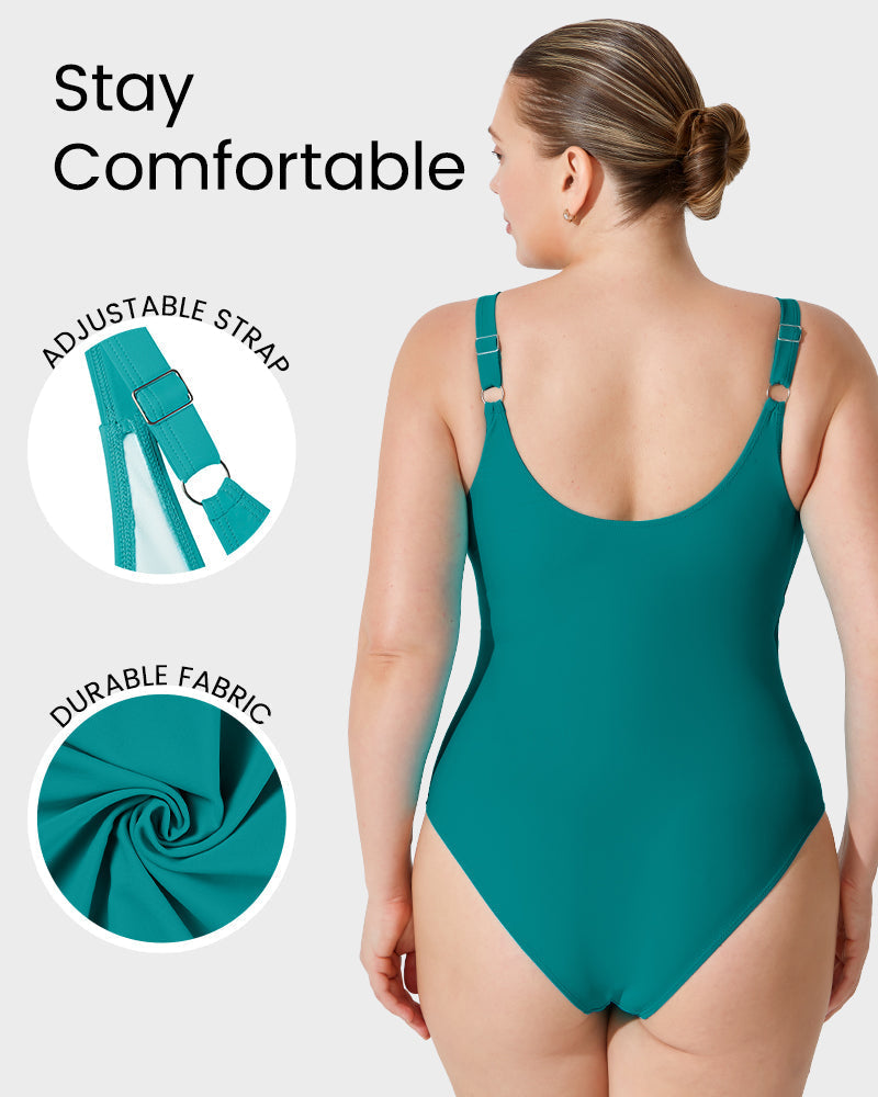 Deep V Crossover Ruched One-Piece Swimsuit | Tummy Control, Flattering Design