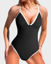 Sleek Deep V Ribbed Cross Back One-Piece Swimsuit for Women