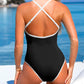 Sleek Deep V Ribbed Cross Back One-Piece Swimsuit for Women