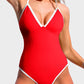 Sleek Deep V Ribbed Cross Back One-Piece Swimsuit for Women