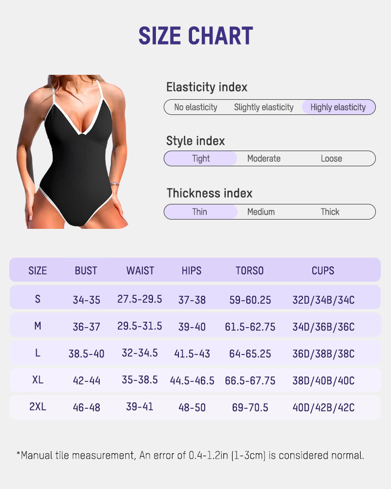 Sleek Deep V Ribbed Cross Back One-Piece Swimsuit for Women