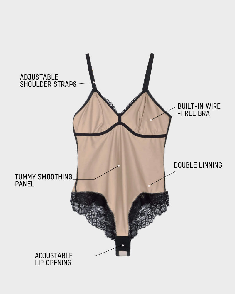 Elegant Deep V Lace Sculpting Thong Bodysuit for Women - Sexy Shapewear