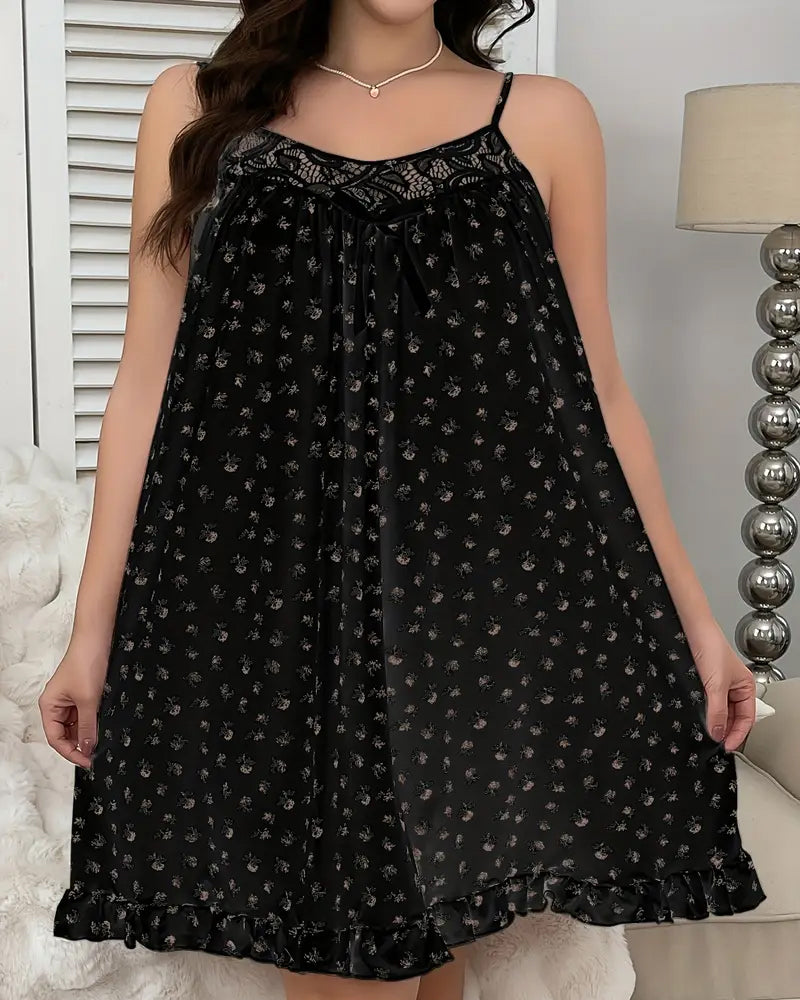 Elegant Ditsy Floral Lace-Trimmed Cami Sleep Dress - Soft, Sexy Nightgown