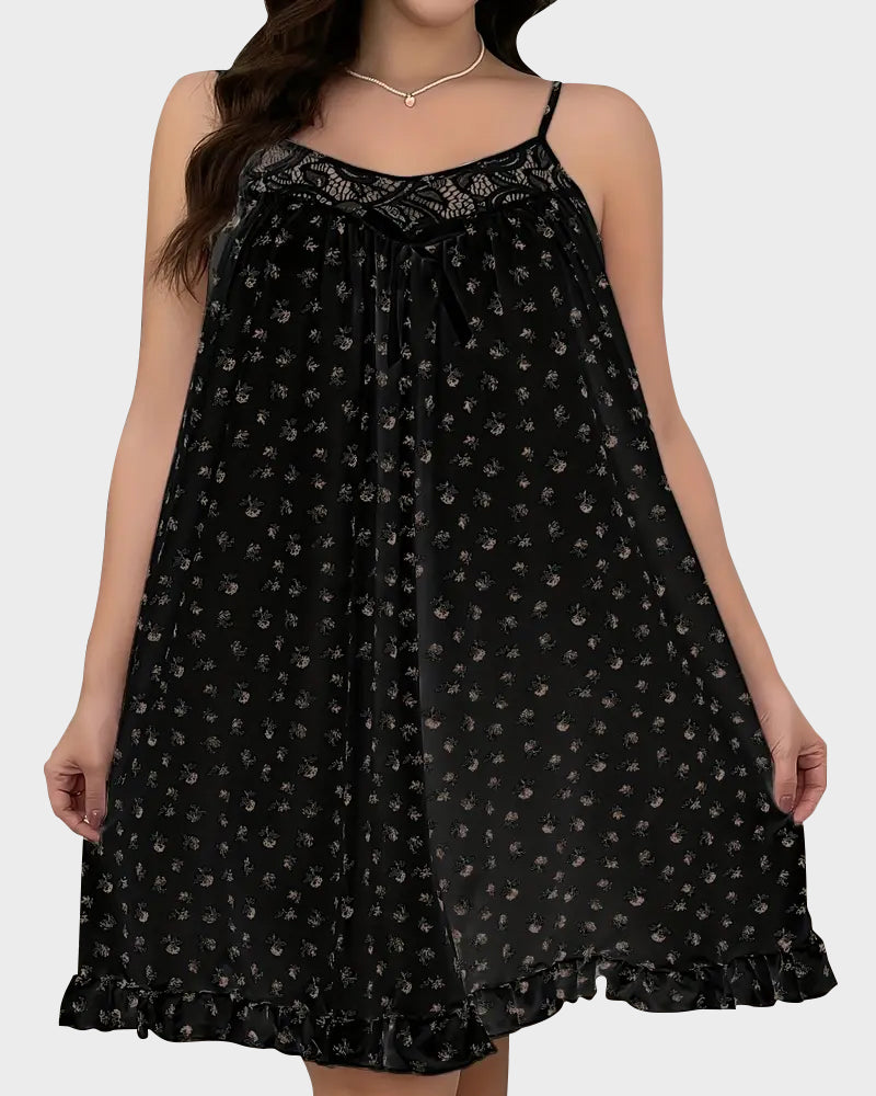 Elegant Ditsy Floral Lace-Trimmed Cami Sleep Dress - Soft, Sexy Nightgown