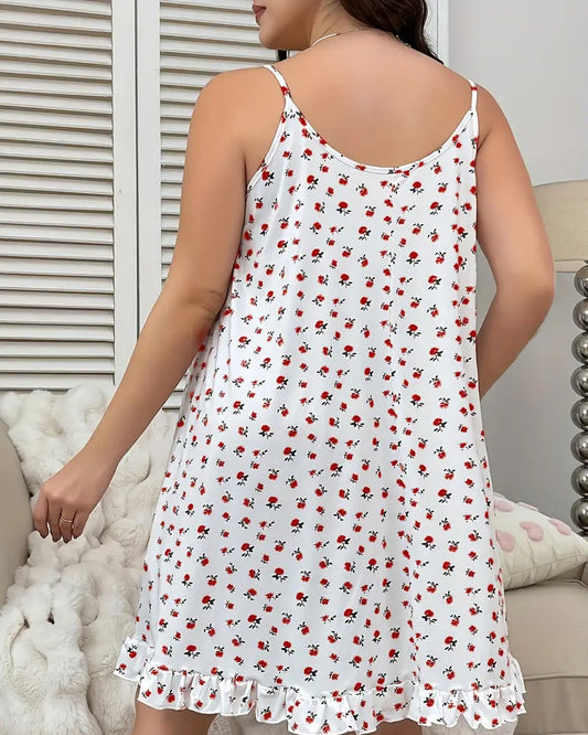 Elegant Ditsy Floral Lace-Trimmed Cami Sleep Dress - Soft, Sexy Nightgown