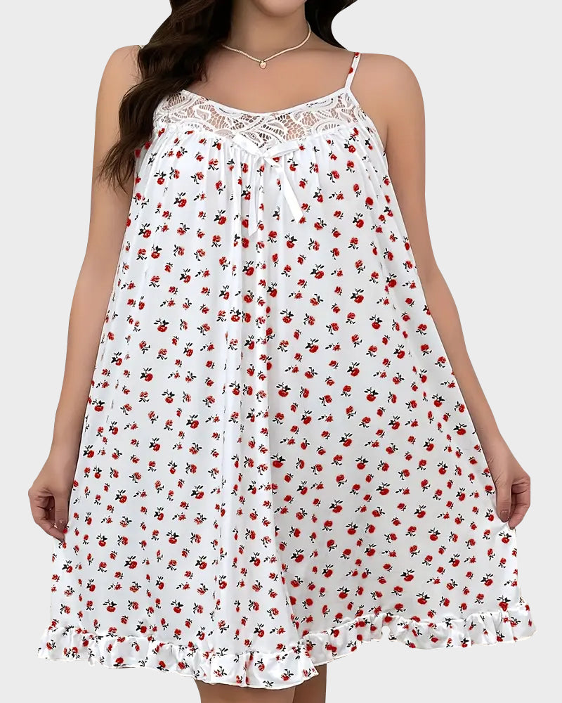 Elegant Ditsy Floral Lace-Trimmed Cami Sleep Dress - Soft, Sexy Nightgown
