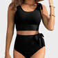 Double Tie Shoulder High Waist Tummy Control Bikini Set