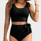 Double Tie Shoulder High Waist Tummy Control Bikini Set for Women