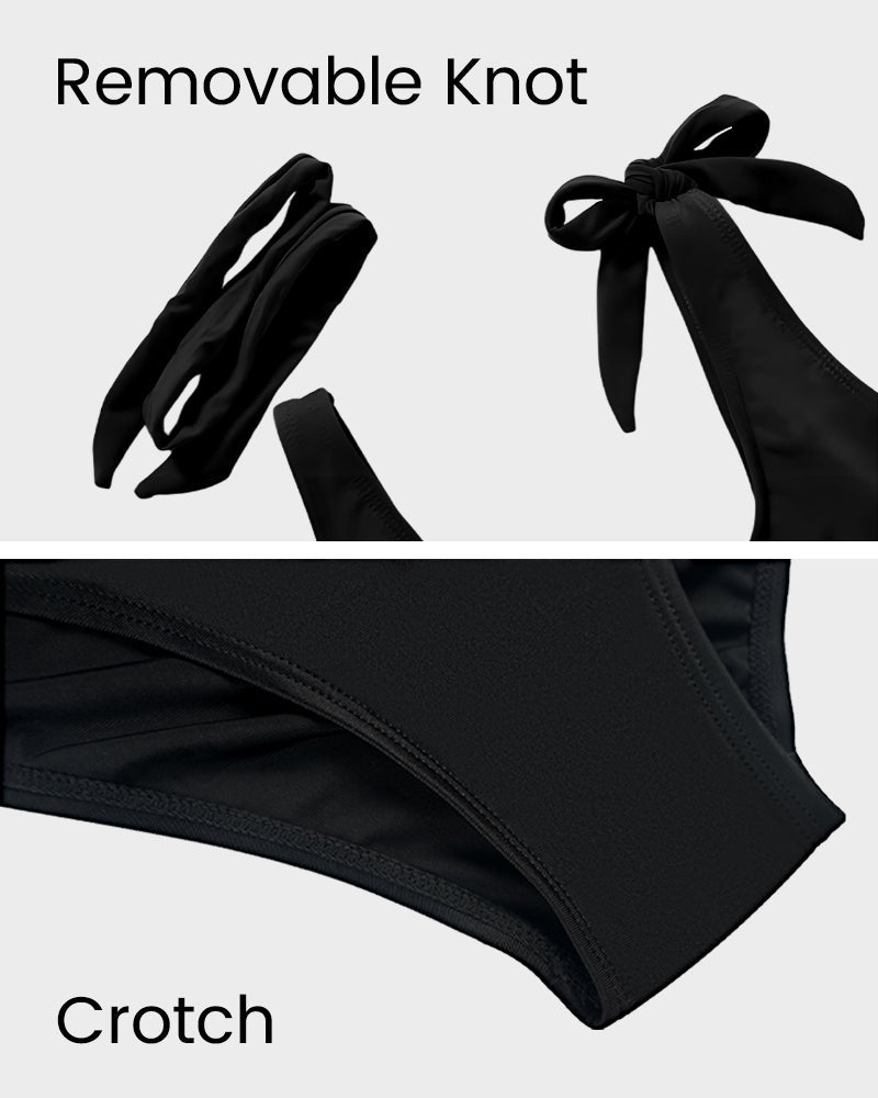 Double Tie Shoulder High Waist Tummy Control Bikini Set for Women
